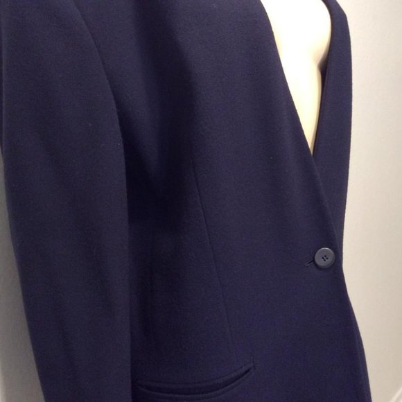 Linda Allred for ELLEN TRACY vintage 90's Navy Blue Blazer 100% wool EUC Size 16 - Picture 6 of 11